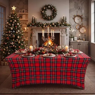 Weihnachts-Stretch-Tischdecke Cocktail-Tischhusse Hochzeits-Bankett Rechteck-Tischdecke wasserdicht und schmutzabweisend Milchseide-Tischdecke - 13