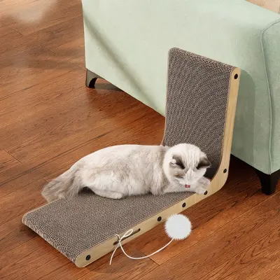 L-Shaped Vertical Cat Scratcher with Nest, Corrugated Cardboard - 5