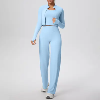 Solid Color High-Elastic Yoga Set, 3-Piece - 11
