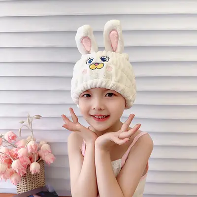 Douyin popular children hair drying cap unicorn rabbit wholesale coral velvet absorbent cartoon cute shower cap for women and adults - 7