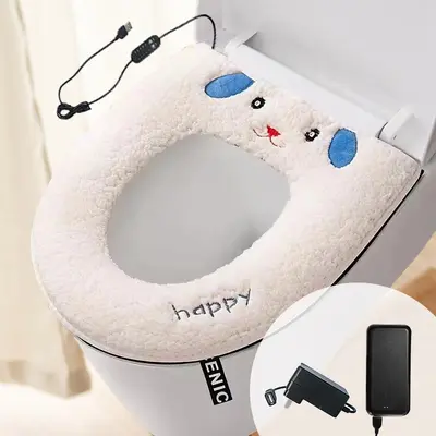 USB-Heizsitzauflage Elektrische Beheizung Winter Plüsch warme Toilettensitzbezug Sitzring mit Griff universell Konstanttemperatur WC-Sitzbezug [