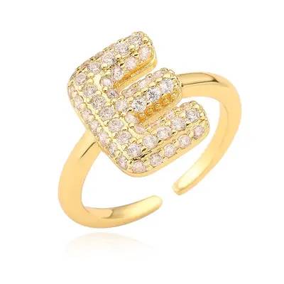Copper-Plated 18K Gold Zircon Letter Ring for Women - 10