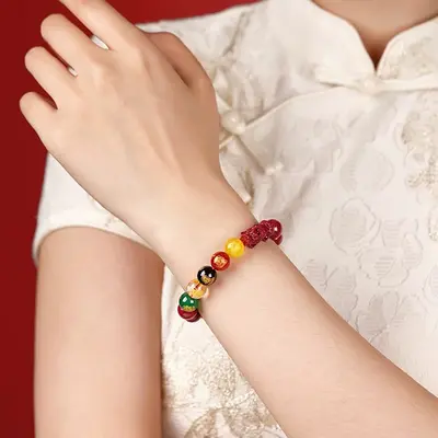 Purple Gold Sand Cinnabar Five-Way God of Wealth Bracelet with Pixiu, Low Content