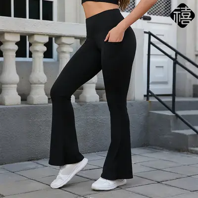 Women's Flared Yoga Pants, High Waist, Tummy Control, Stretch Fitness Trousers - 4