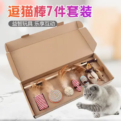 宠物玩具亚马逊直供猫咪玩具老鼠礼盒装 猫咪逗猫棒套装7件套