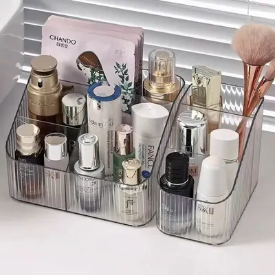 Transparent cosmetics storage box, multi-compartment, large capacity - 4