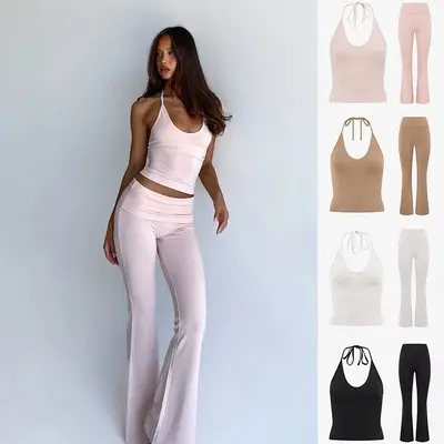 Light Pink Yoga Pants for Women, Thin Pilates, Halter Set