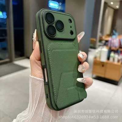 iPhone 17 phone case, fabric texture, card slot, foldable stand - 10