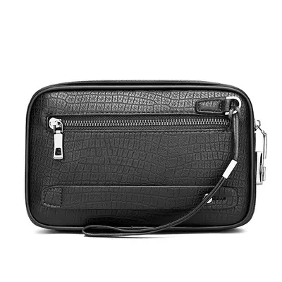 Stone-Pattern Soft Leather Men's Clutch Bag with Combination Lock - 4