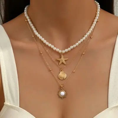 Personalized Soft Clay Pendant Necklace, Coconut Tree, Starfish and Flower Design - 11