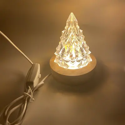 Kauçuk ahşap aydınlık kristal taban USB arayüzü 5V anahtarı aydınlık taban gece lambası masif ahşap yuvarlak lamba tutucu - 10