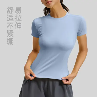 Women's Short-Sleeve Summer Yoga Top, Solid Color, Slim Fit Running T-Shirt - 3
