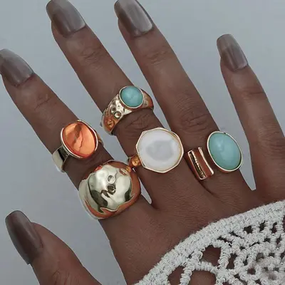 Hanzhishang Grenzüberschreitender Bestseller europäisch-amerikanischer Vintage-Boho-Stil stapelbarer Fingerschmuck Nischen-Design-Ring-Set für Damen - 9