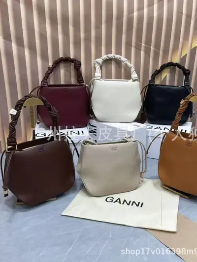 GANNI 2026 Women's Woven Hexagonal Bucket Bag, Single Shoulder or Crossbody - 3