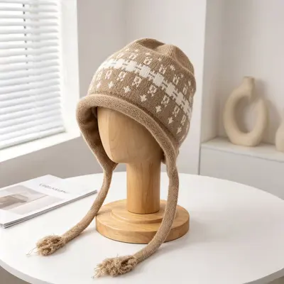 Retro Pattern Knit Hat with Tassel Tie, Warm Winter Cap - 10