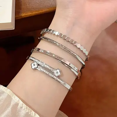 Titanium steel bracelet, silver, non-fading - 2