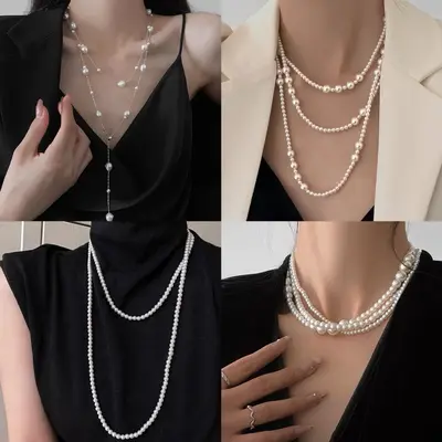 Irregular Long Pearl Necklace French Light Luxury Temperament Sweater Chain Niche Simple High-end Jewelry for Women Wholesale