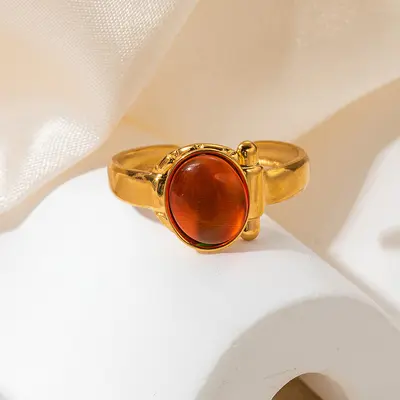 French Style Titanium Steel Women's Ring with Natural Stone, Adjustable - 11