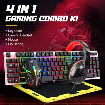 T-WOLF TF240 oyun klavyesi, mouse, kulaklık ve mouse pad seti dörtü bir arada İspanyolca versiyonu