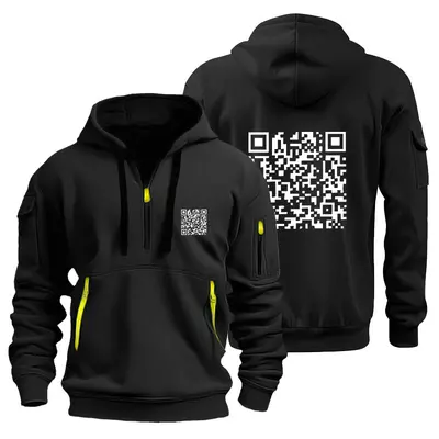 Men's Hooded Zip-Up Fleece Sweatshirt with QR Code Design - 9