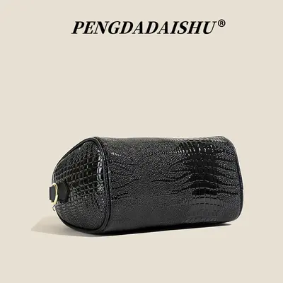 Crocodile Pattern Women's Handbag, Black, Wide Strap, Casual Crossbody - 3