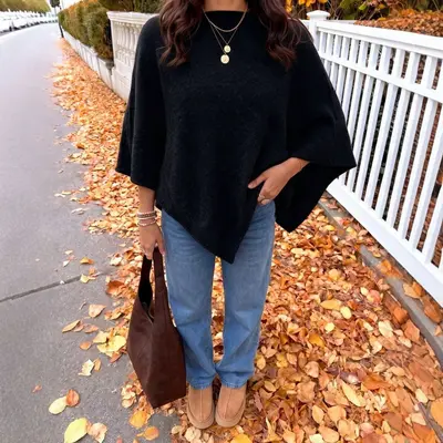 Cross-border Europe and America foreign trade autumn/winter brushed loose shawl round neck cape bat sleeve jacket three-quarter sleeve top for women