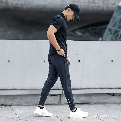 Erkek Bağlamalı Paça Yaz Buz İpeği Koşu ve Fitness Pantolonu - 5