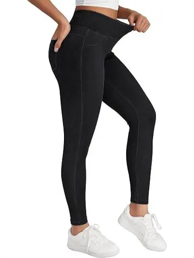 High-Waist Yoga-Leggings im Jeans-Look, bauchformend, hochelastisch, po-betonend
