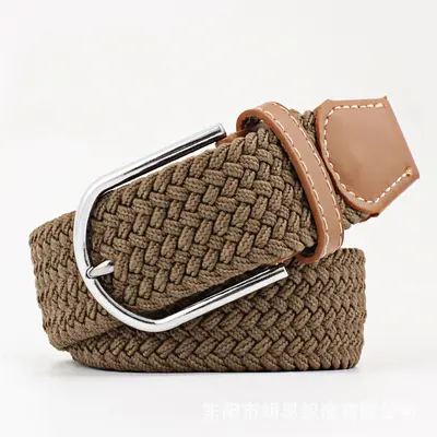 Elastic Waistband New Men's Golf Stretch Belt Women's Casual Woven Canvas Pin Buckle Leather Belt In Stock