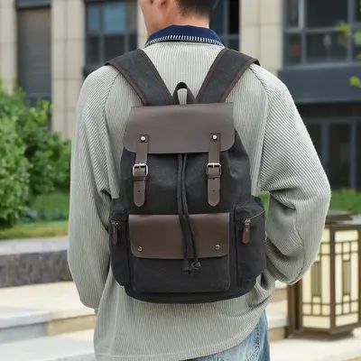Minimalist Men's Canvas Backpack, Large Capacity, Retro Style - 3