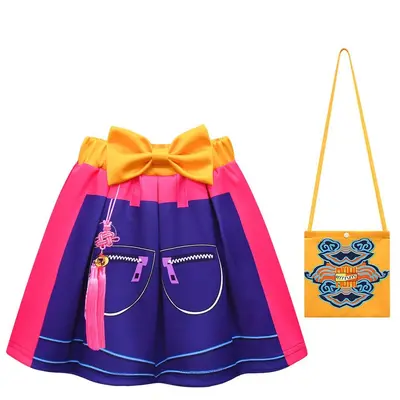 Cosplay Mädchen Kurzarm Faltenrock mit Tasche Dreiteiler