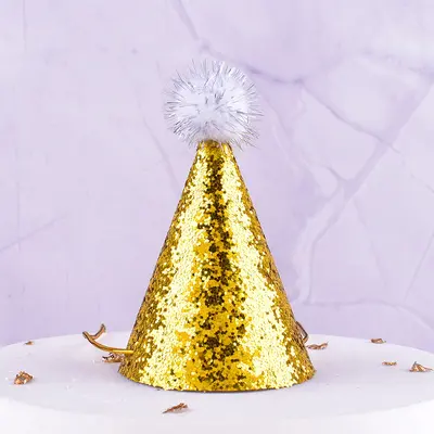 Gold Children's Birthday Party Hat with Star Sequins - 12