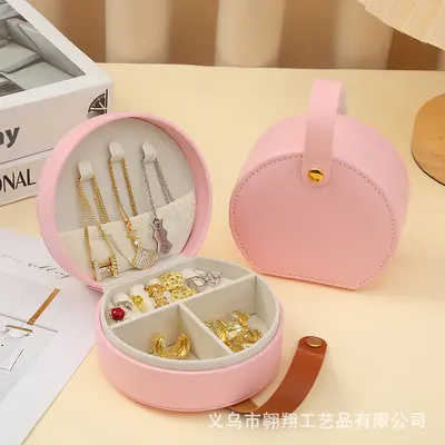 Small Semi-circular Jewelry Box Deluxe Mini Jewelry Storage Box Portable Travel Ring Earring Princess Jewelry Pouch - 3