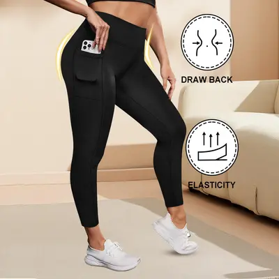 Cepli yüksek bel büyük beden yoga pantolonu, yüksek elastikiyet, kalça kaldırıcı - 7