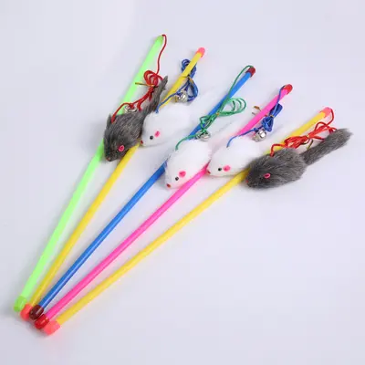 Cat Teaser Wand with Mouse and Rabbit Fur Ball Cat Toys - 6