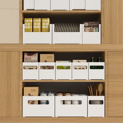 Japanischer Küchenschrank Aufbewahrungsschublade für verschiedene Gegenstände Kunststoff-Organizer-Box Kosmetik-Masken-Aufbewahrungsbox mit aufrechtem Öffnungswinkel - 4