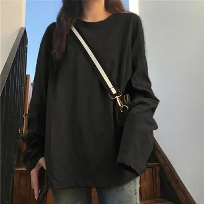 White basic t-shirt for women, autumn 2025 new Korean style chic undershirt, solid color long sleeve t-shirt for students, trendy women's fashion. - 7