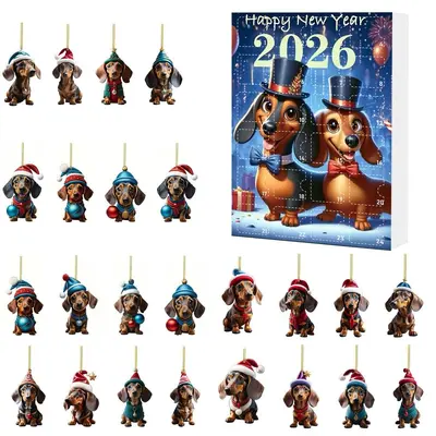 2026 Christmas Advent Calendar Blind Box with Acrylic Dachshund Pendant - 6