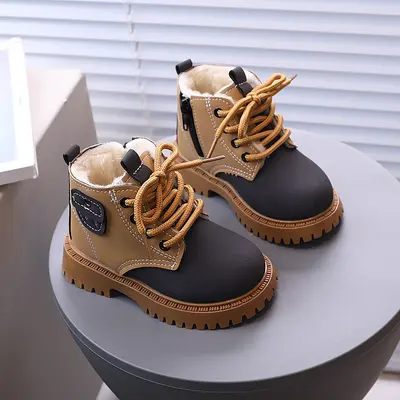 Kids' Winter Fleece-Lined Martin Boots, Non-Slip Sole, Boys and Girls