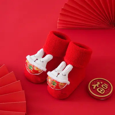 Newborn Thick Terry Socks, Non-Slip, New Year Design - 10