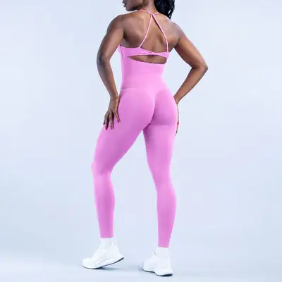 Seamless Backless Yoga Set for Women, Peach Hip Effect, Tight Running Fitness Suit
