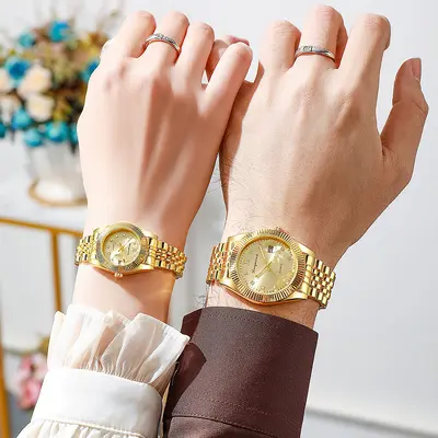Çapraz Sınır Çifti Saatleri Erkek Altın Rengi İşletme Vintage Saç Çifti Erkek Çelik Kayış Alaşım Çok Amaçlı Moda Kuvars Saat - 5