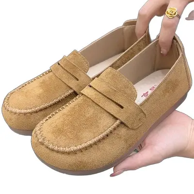 Women's Retro Loafers with Inner Heel Lift, Soft Sole, Flat Bean Shoes