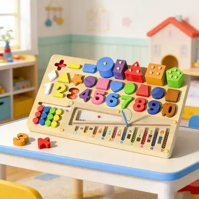 Çocuk Eğitici Meşgul Tahta, 1-3 Yaş, Geometrik Şekil ve Sayı Yapı Blokları - 8