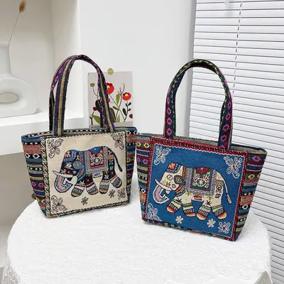Damen-Einkaufstasche groß, bestickt, tägliche Stofftasche - 5