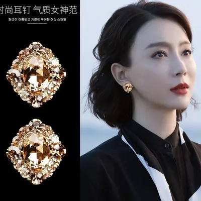 Ohrringe, champagnerfarben, Zirkonia-Diamant, elegant - 2