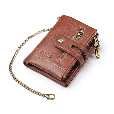JINBAOLAI Retro Chain Men's Wallet with Double Zipper and Coin Pocket - 8