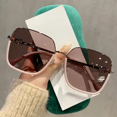 19133 Semi-Rimless Metal Polarized Sunglasses, Coffee Frame - 4