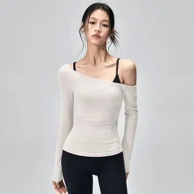 Yoga T-shirt kadın, uzun kollu, dar kesim, çapraz omuz - 8