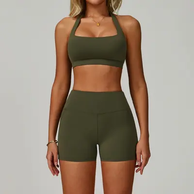 Backless Halter Neck Yoga Set for Women, Tight-Fitting, Quick-Dry, Model 3091 - 10